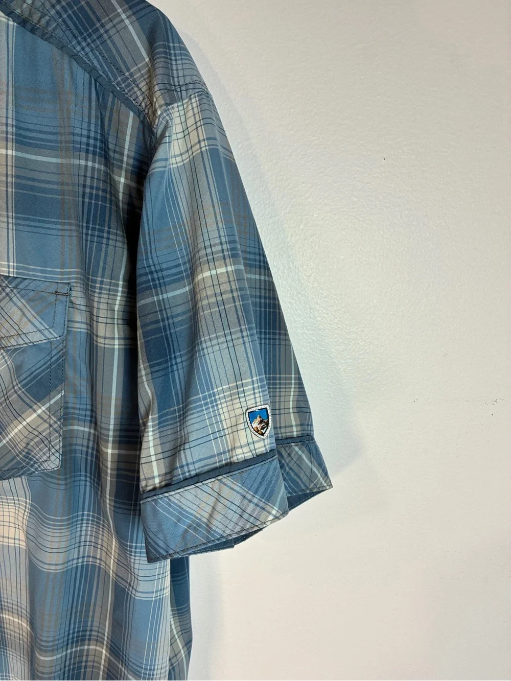 Kuhl Konquer Short Sleeve Shirt, Snap Front, Blue/Gray, Men’s Medium
